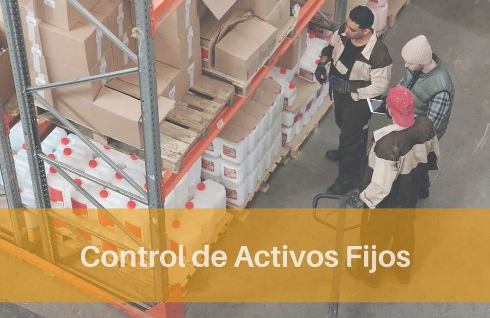 grupo de personas en una bodega , realizando control de activos fijos